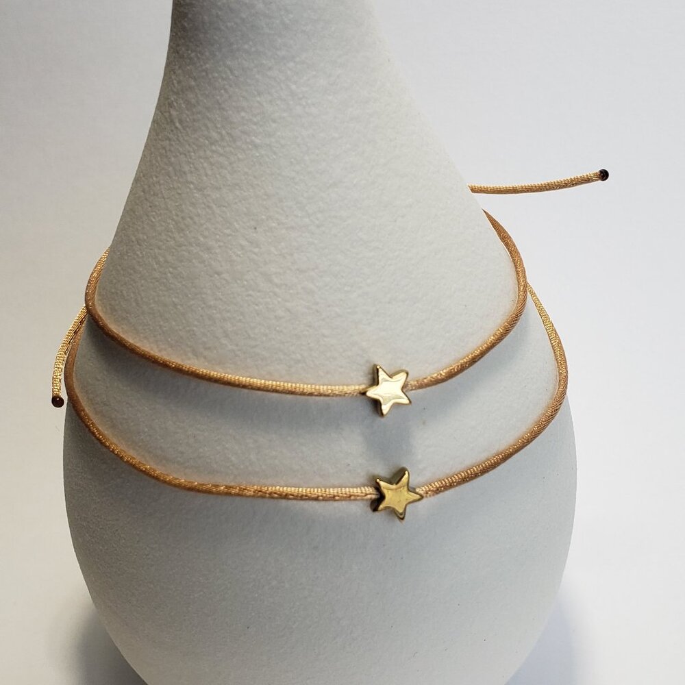 SET of 2 LUCKY STAR Gold String Kabbalah Tibetan Buddhist Adjustable BRACELET